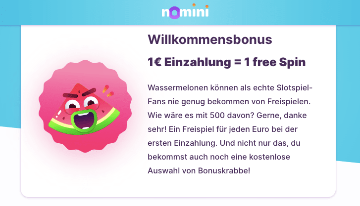 Freispiele für 1 Euro Einzahlung im Nomini Casino