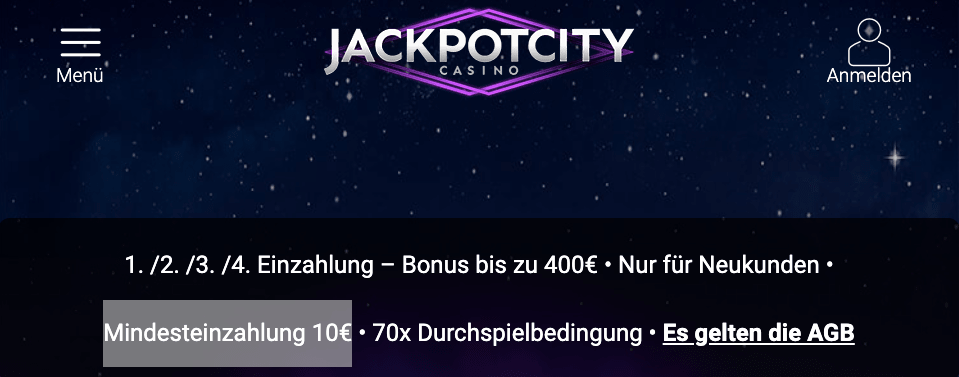 JackpotCity Casino einzahlen