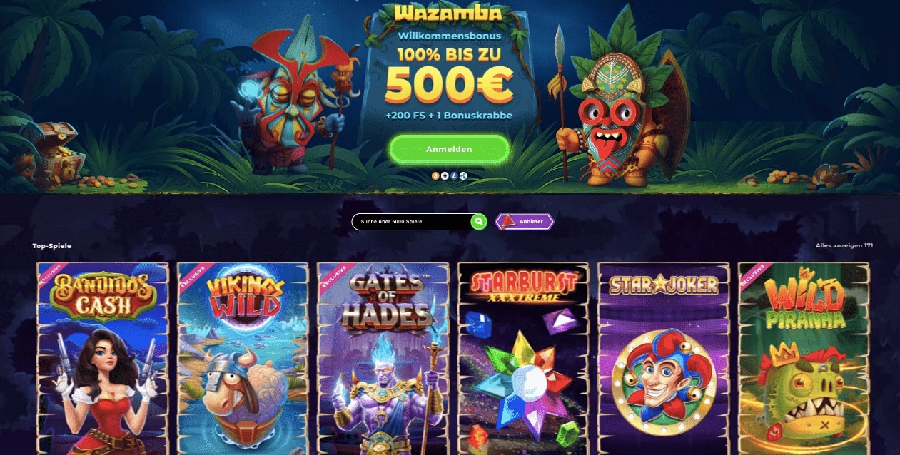Wazamba Casino Webseite